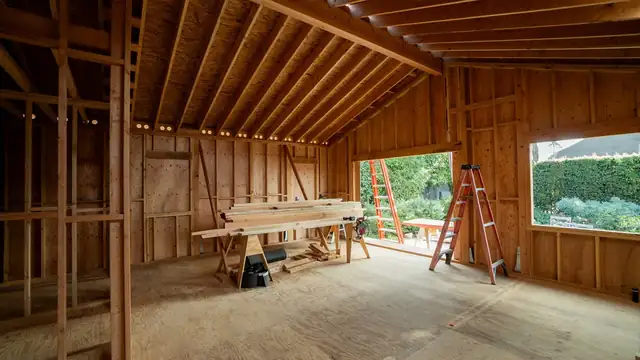 New framing and vaulted roof structure during a Kellow Construction remodel in Santa Barbara